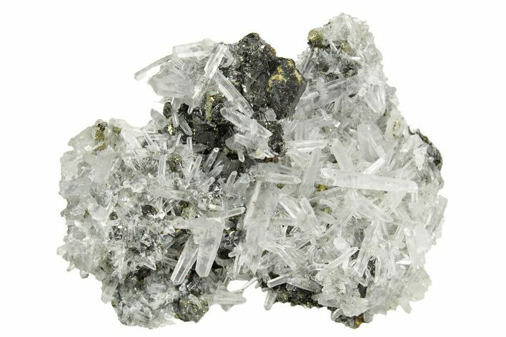 Gleaming Cubic Pyrite Crystals and Quartz on Sphalerite - Peru #369836